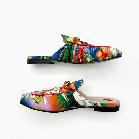 GUCCI Princetown Hawaiian Floral Mule Size 36.5 Horsebit Slip On Loafer - Picture 11 of 15